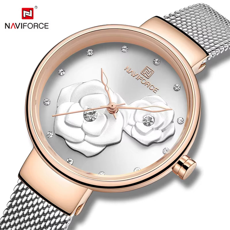 Women Watch  Top Luxury Brand Steel Mesh Waterproof Ladies Watches Flower Quartz Female Wristwatch Charming Girl Clock