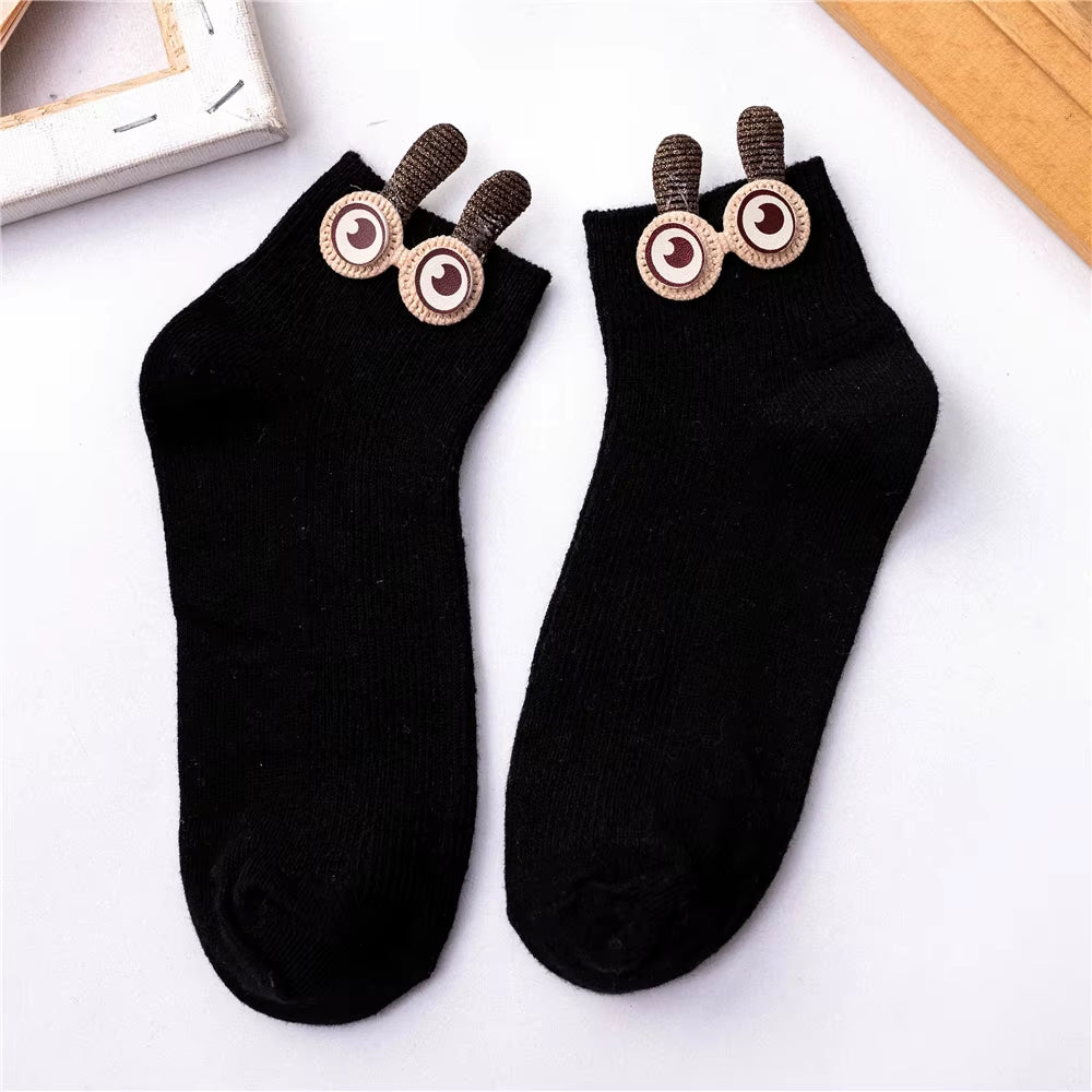 New Women'S Spring Summer Cartoon 3D Big Eyes Rabbit Eared Short Tube Socks Novelty Funny Soft Cotton Ankle Sokken Gift