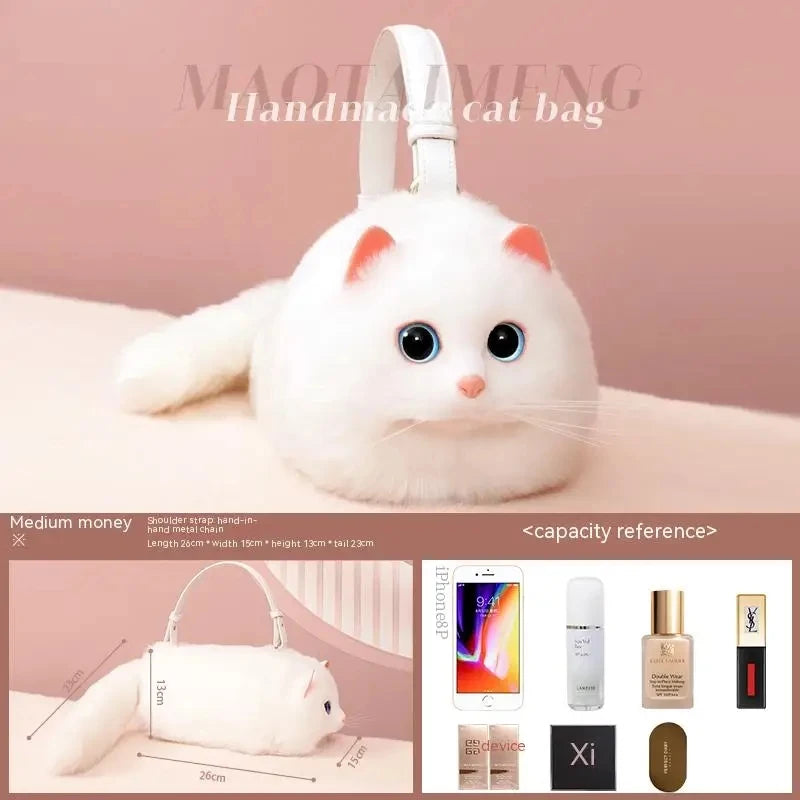 One Shoulder Bag Female Design Small Man Messenger Bag Versatile Hand Made Autumn and Winter Plush Cute Cat Bag