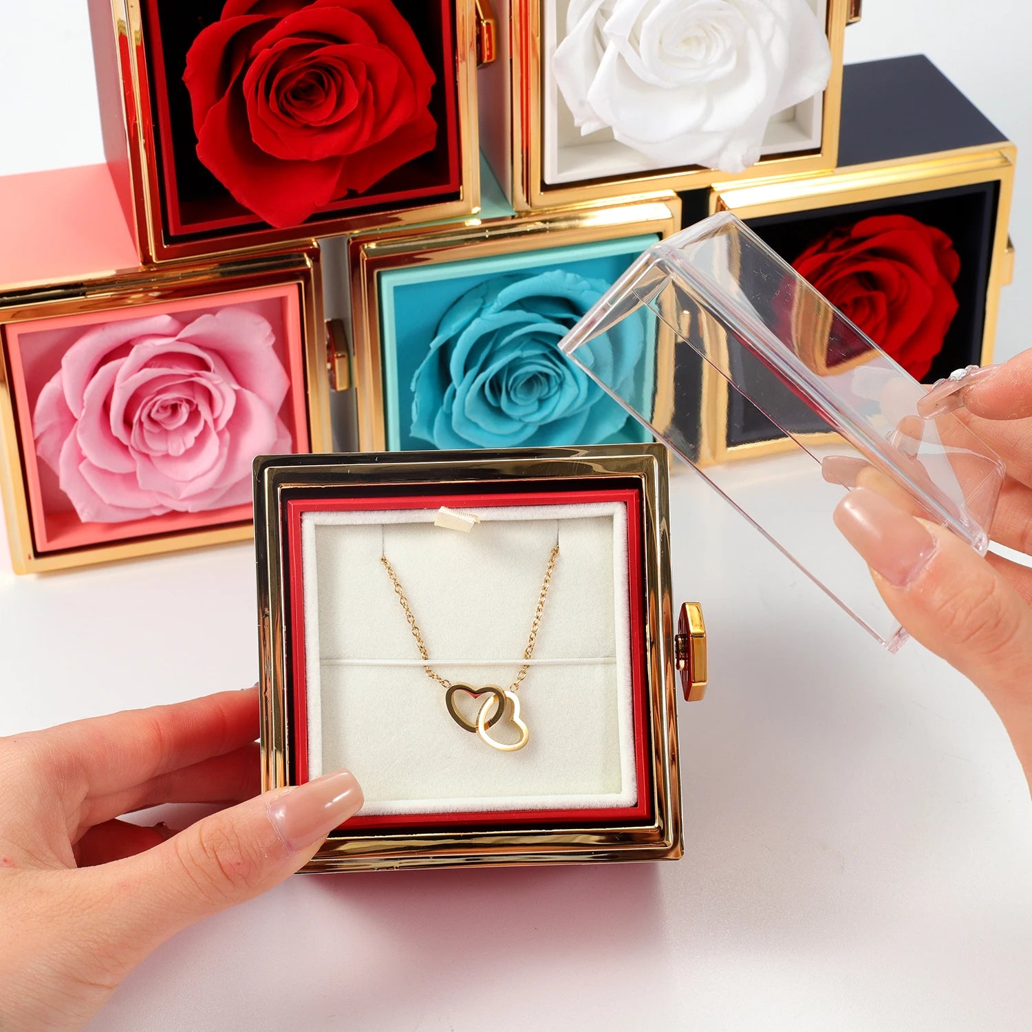 ETERNAL ROSE BOX - W/ENGRAVED NECKLACE & REALROSE Flower Gift Box Heart Pendant Customize Necklace Valentine'S Day Gift for Her