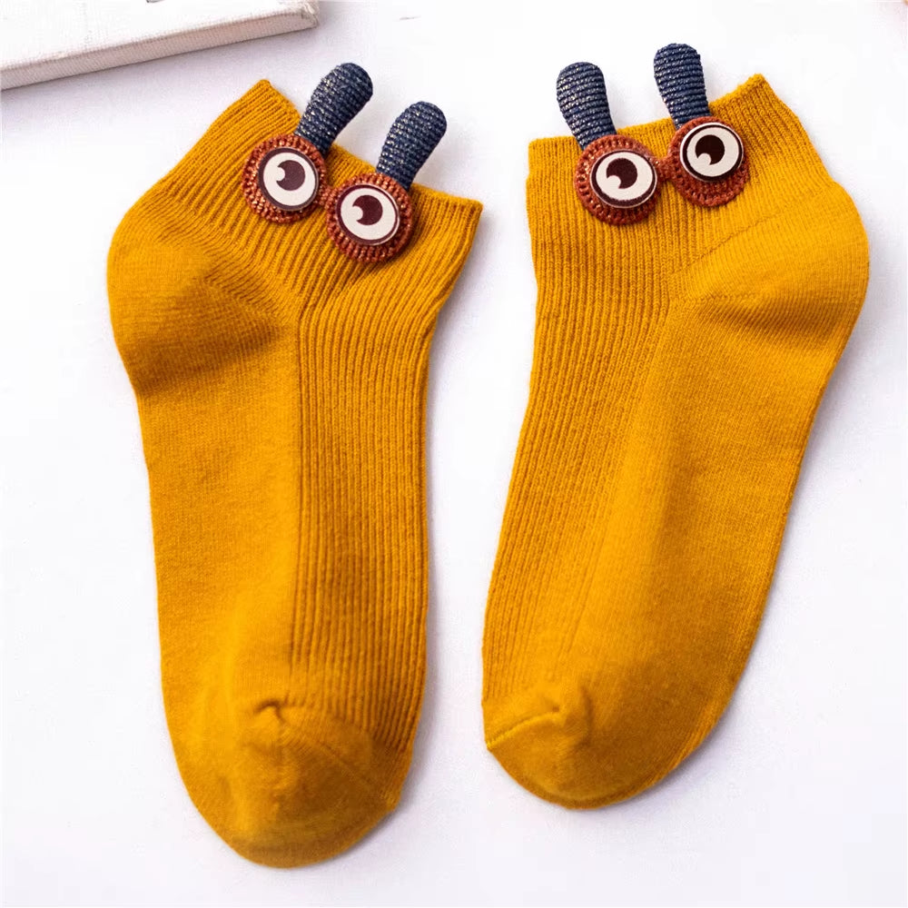 New Women'S Spring Summer Cartoon 3D Big Eyes Rabbit Eared Short Tube Socks Novelty Funny Soft Cotton Ankle Sokken Gift