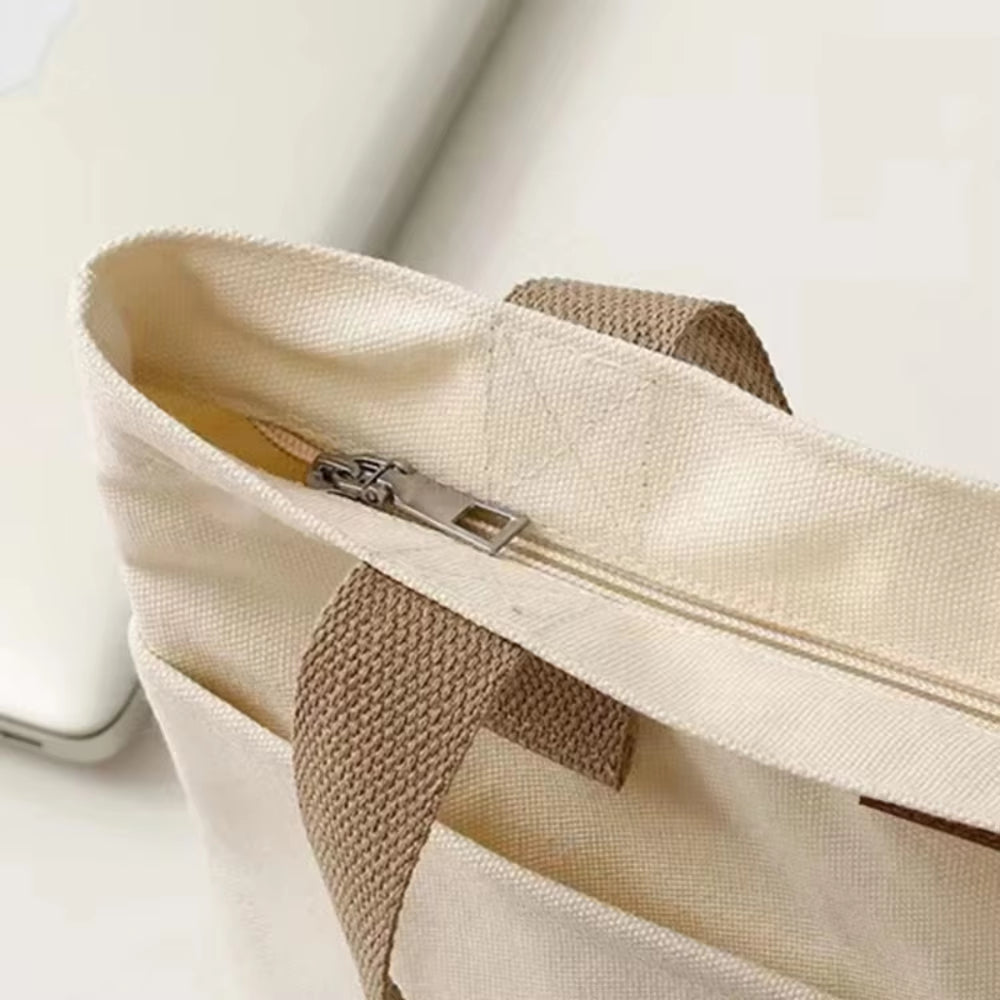 1Pc Women'S Tote Bag Canvas Sewing Thread Large Capacity Advanced Sense Handbag Convenient Practical Female'S Commuter Bag